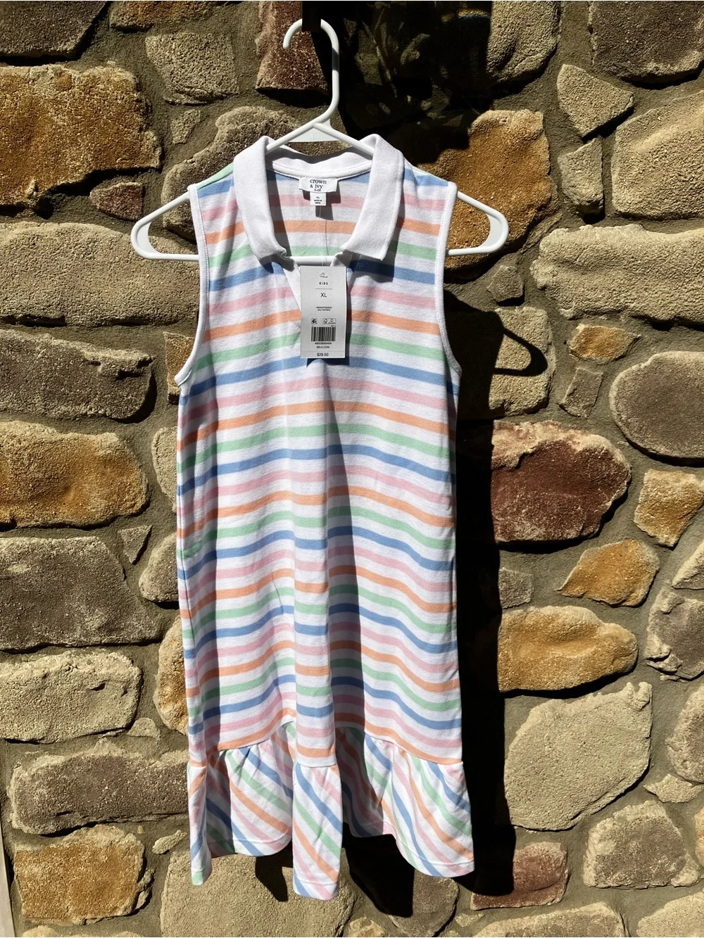 crown & ivy Girls Sleeveless Polo Dress in Pastel Stripe
